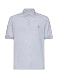 Brunello Cucinelli Men Grey Cotton Pique Logo Polo Shirt