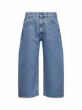 The Attico Women Sky Blue Washed Denim Wide Cropped Jeans