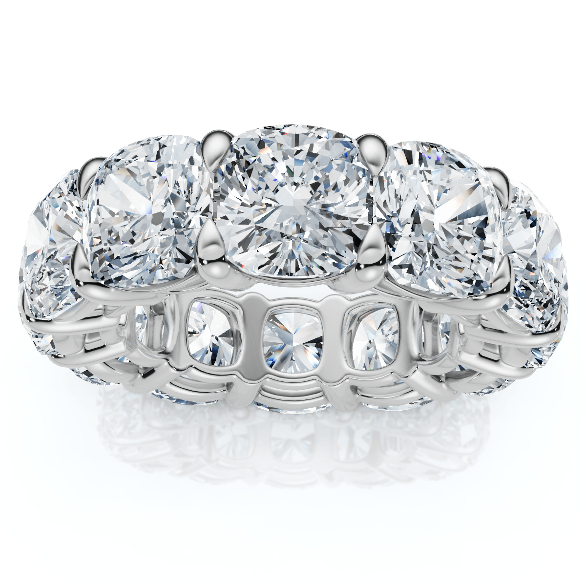 12Ct Cushion Cut Diamond Eternity Ring 14k Gold Basket Wedding Band Lab Grown