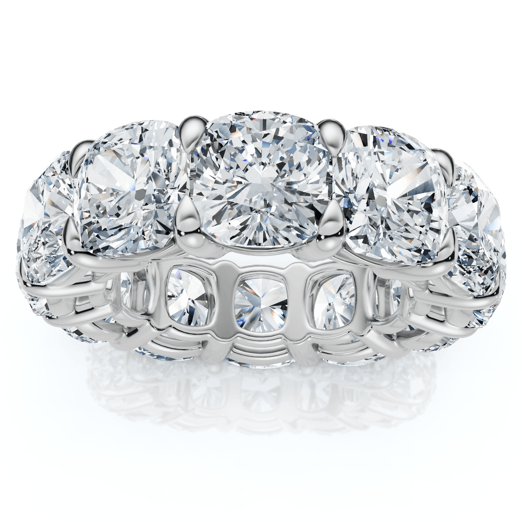 12Ct Cushion Cut Diamond Eternity Ring 14k Gold Basket Wedding Band Lab Grown