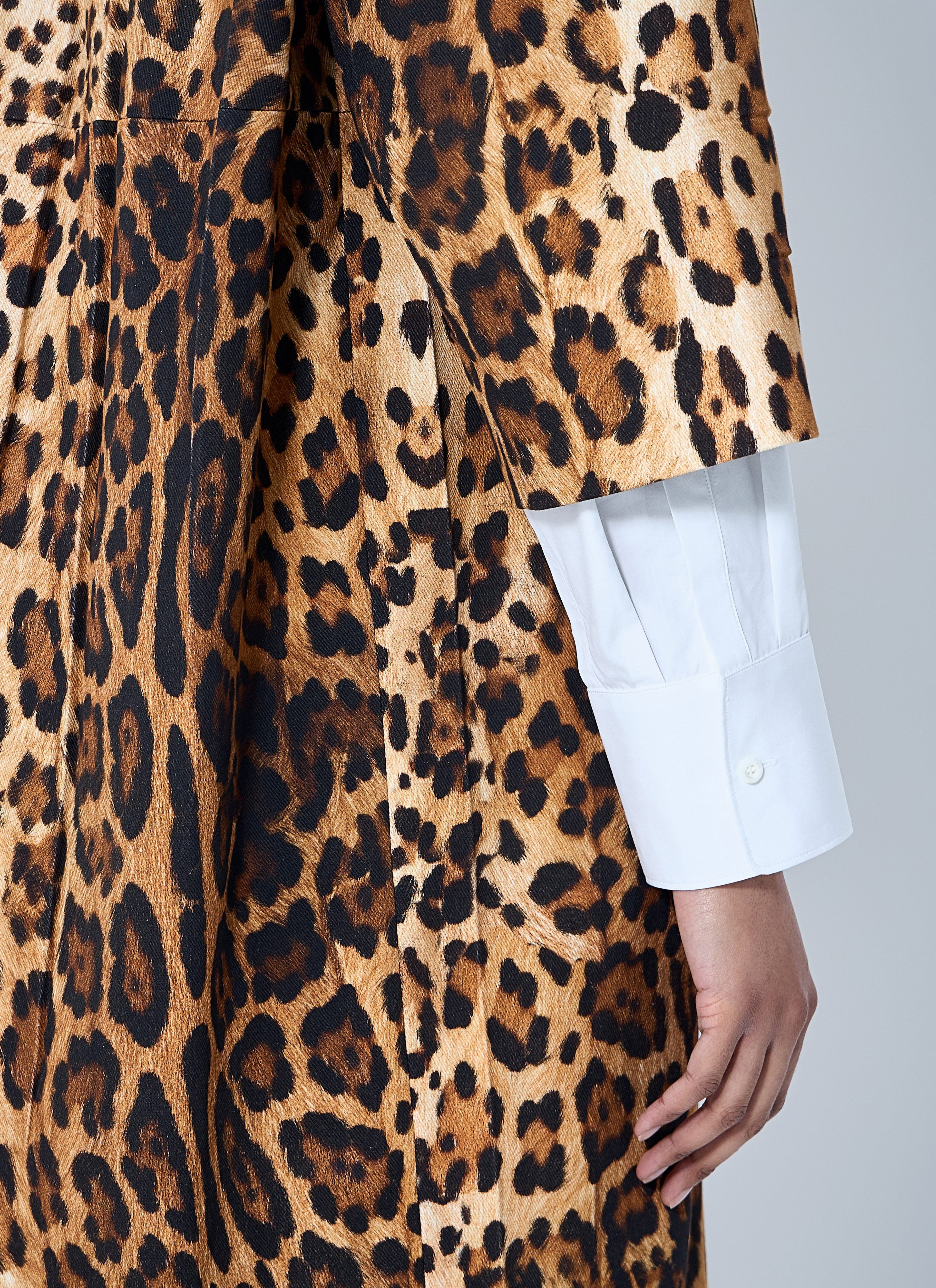 Prada Women Single-Breasted Leopard Print Drill Coat
