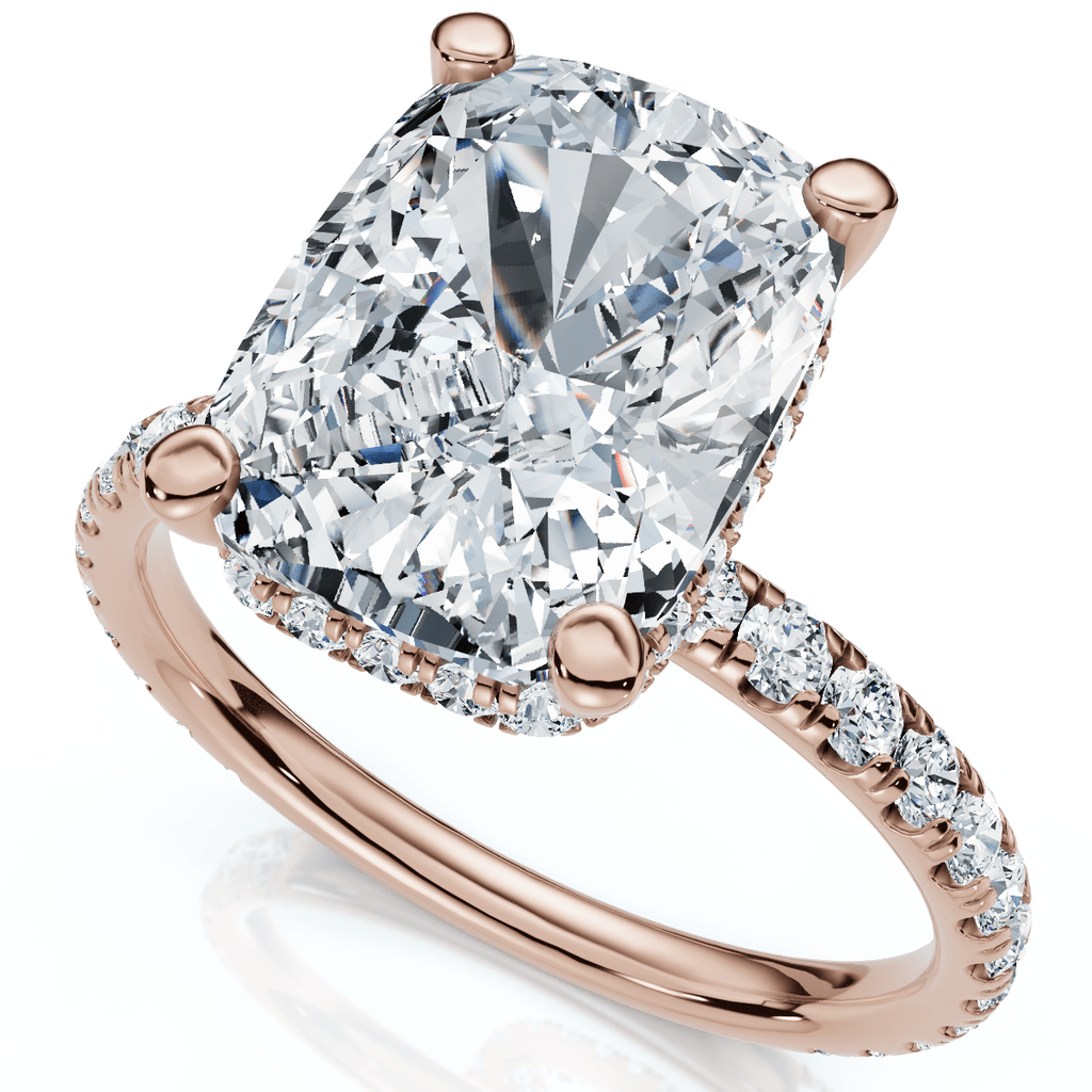 Certified 3 1/2Ct Cushion Hidden Halo Diamond Engagement Ring 14k Gold Lab Grown