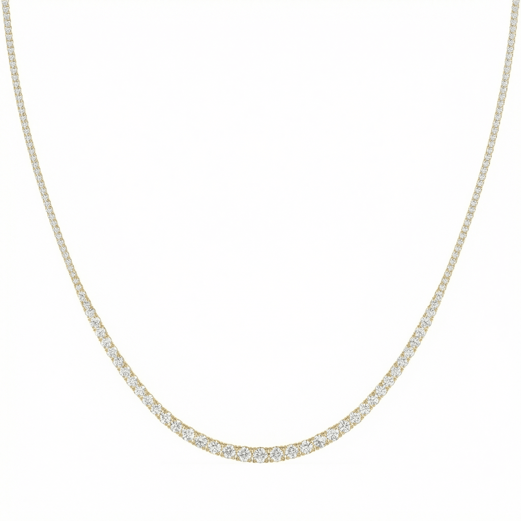 10Ct Graduated Diamond Tennis Necklace Lab Grown 14k Gold 18"