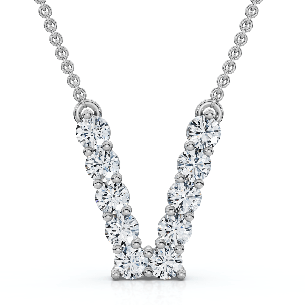 1Ct Diamond Initial "V" Pendant 14k Gold 18" Necklace Lab Grown 5/8" Tall