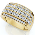 2Ct Diamond Ring Men's Wide Multi Row in 10k White, Yellow, or Rose Gold