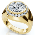 Certified 3 1/3Ct Men's Bezel Set Diamond Halo Signet Ring 14k Gold Lab Grown