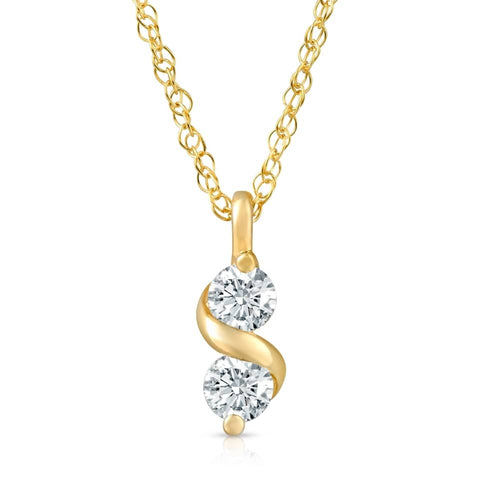 1/3Ct Diamond Two Stone Pendant in White Yellow or Rose Gold Lab Grown Necklace