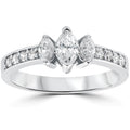 1ct 3-Stone Marquise Diamond Engagement Ring 14K White Gold Size Selectable