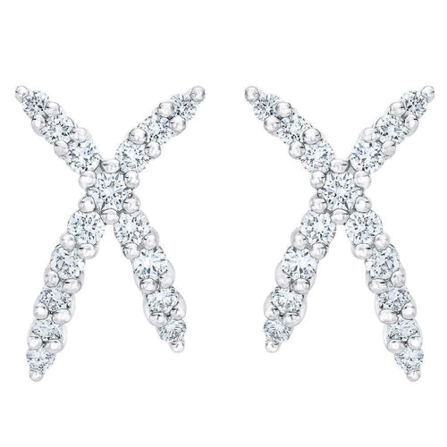 1/2Ct T.W. Diamond Fashion Women's X Shape Lab Grown Earrings 10k Gold Studs