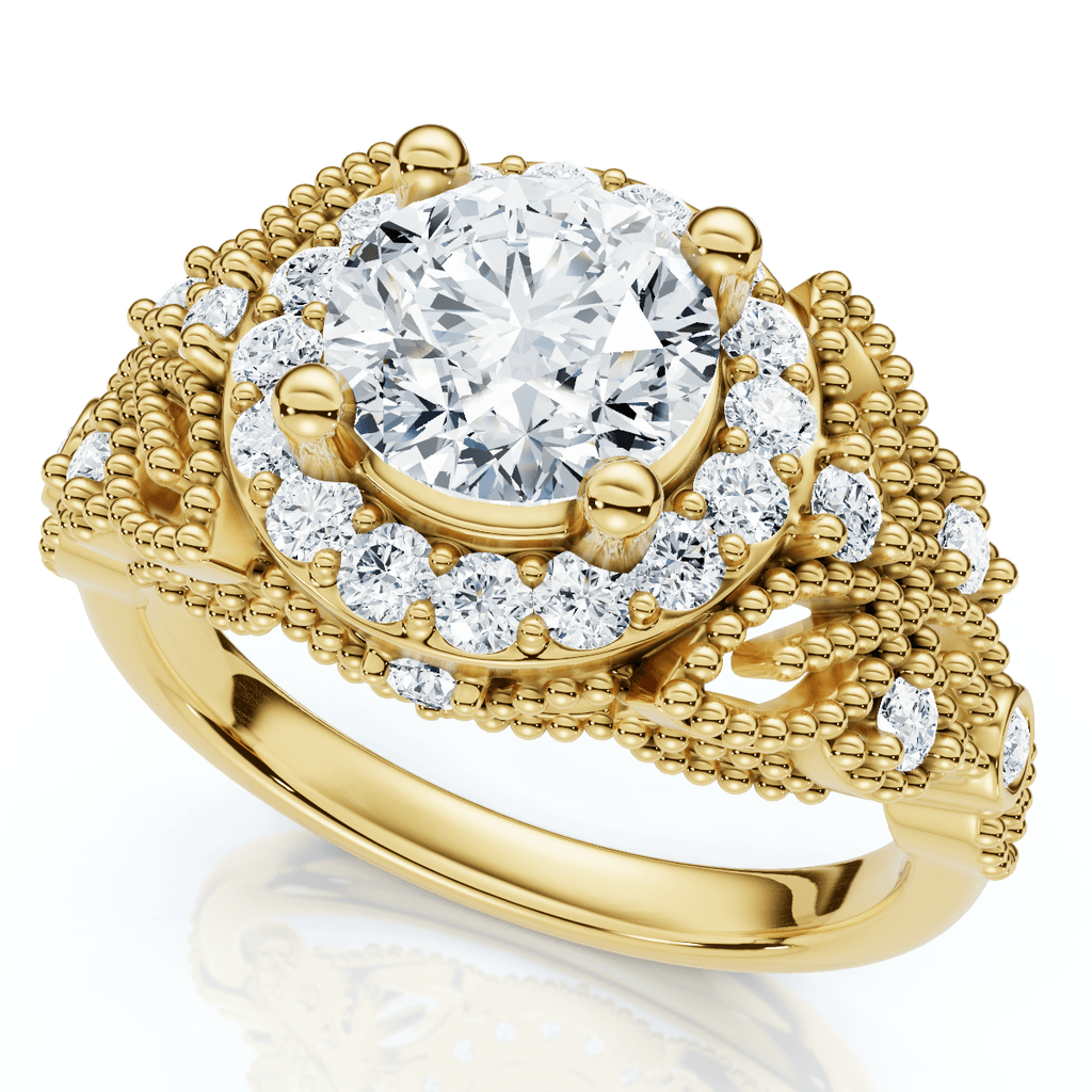 1Ct Vintage Accent Halo Diamond Engagement Ring 14k Gold or Platinum Lab Grown