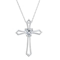 1Ct Cross Solitaire Heart Shape Diamond Necklace Gold Womens Necklace 1" Tall