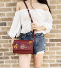 Tory Burch Britten Embellished Combo Crossbody Pebbled Leather Blood Red Floral