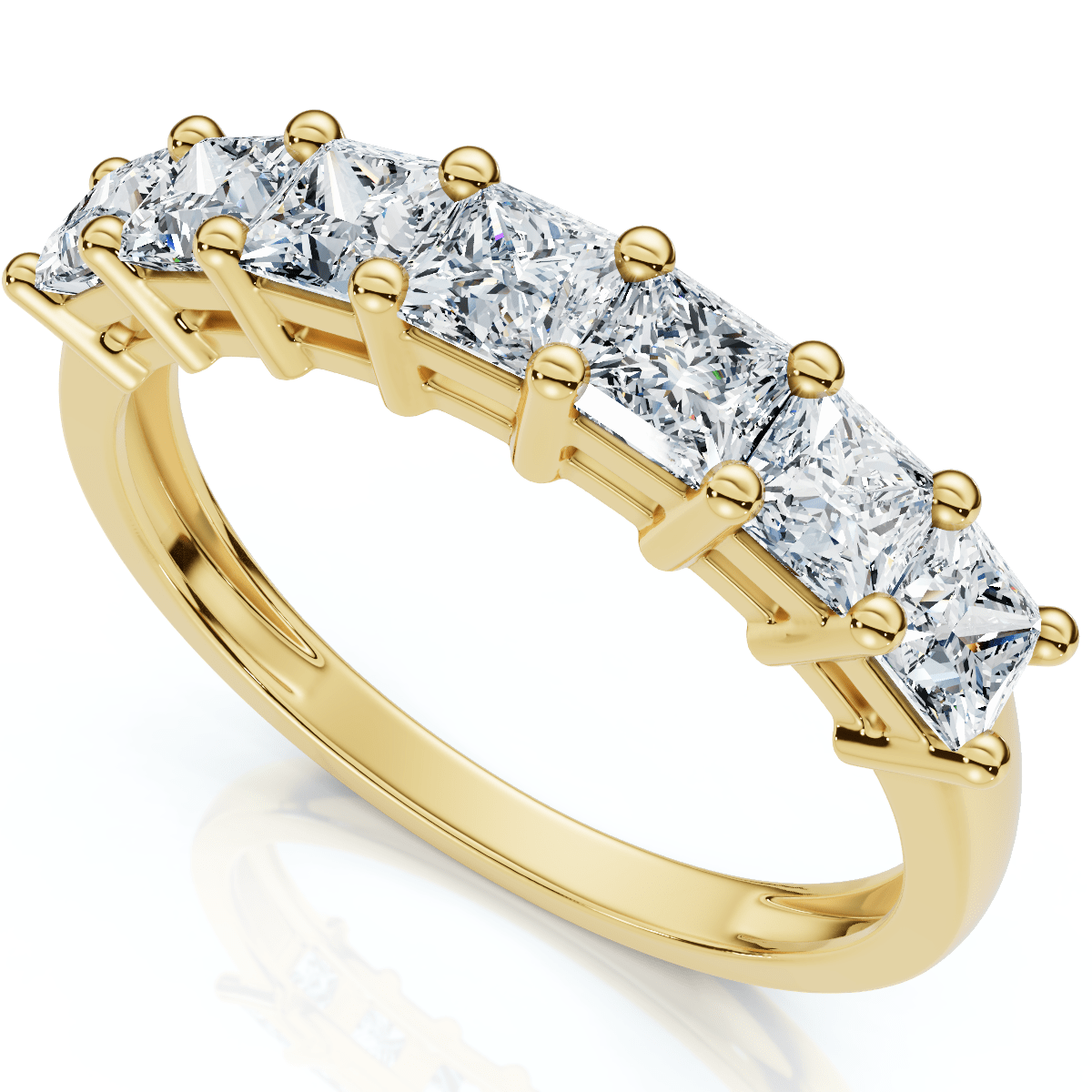 1Ct Princess Cut 7-Stone Diamond Wedding Ring Womens Band Gold Lab Grown