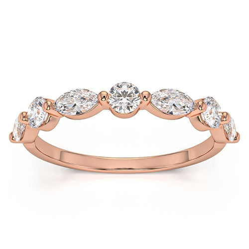 1Ct Marquise & Round Diamond Wedding Ring in White, Yellow, or Rose Gold