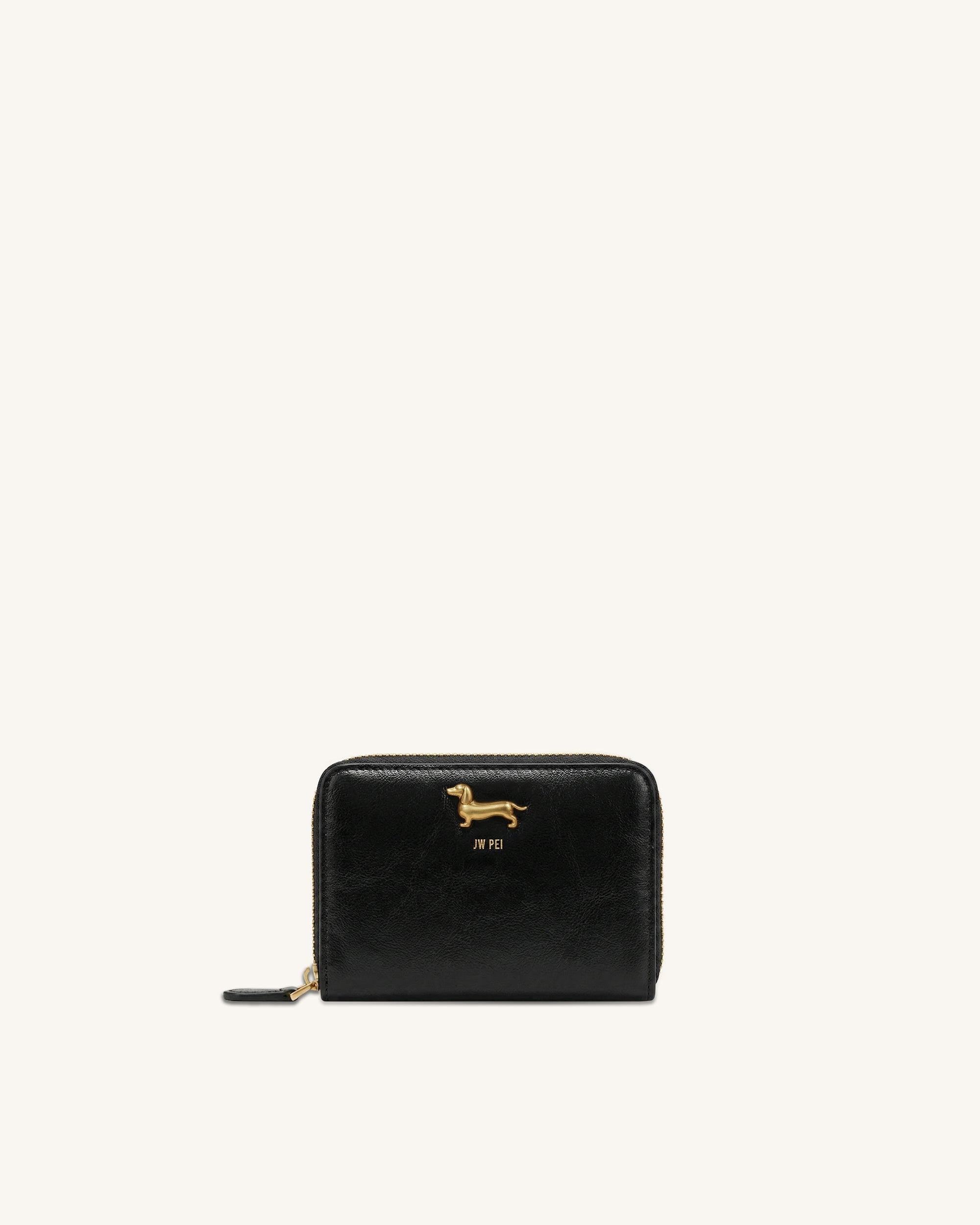 Maeve Dachshund Metal Emblem Zip Wallet - Black