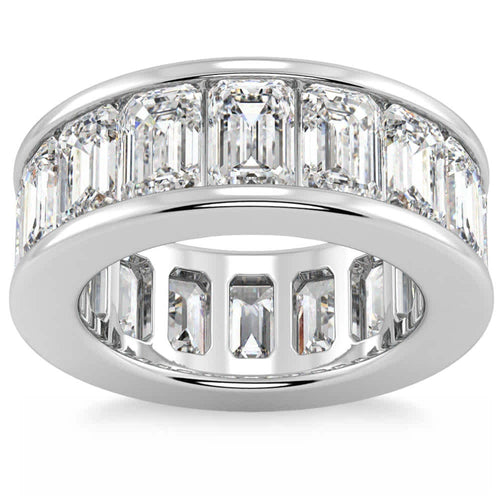 11 1/2Ct Emerald Cut Diamond Eternity Ring Channel Set 14k Gold Lab Grown