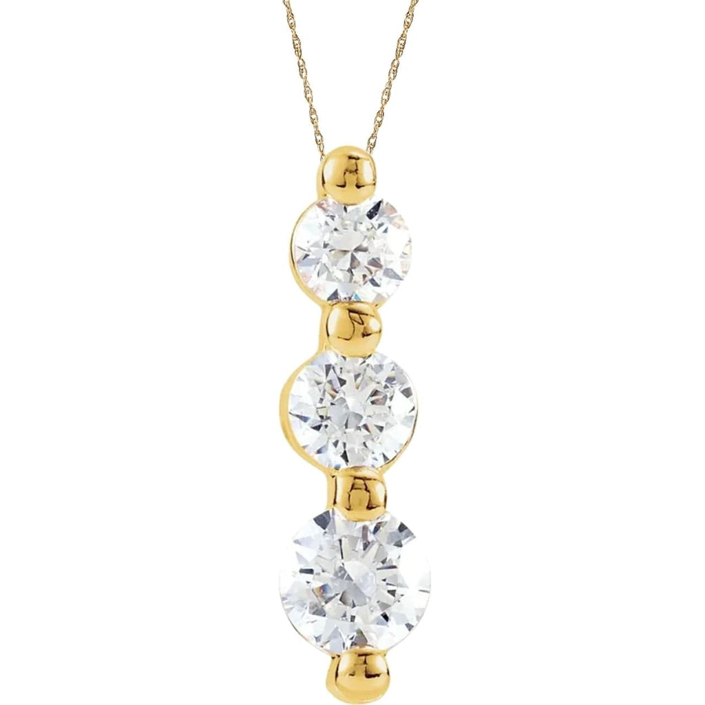 1Ct Diamond Necklace Three Stone Pendant in 10k White or Yellow Gold
