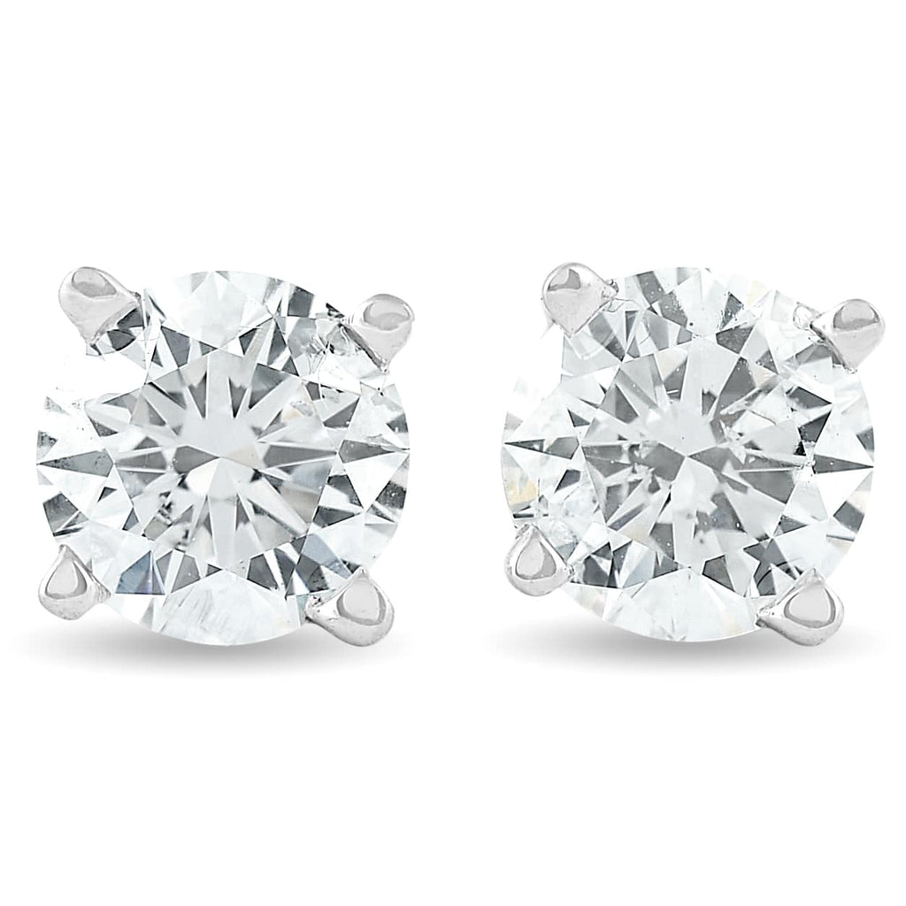 1 1/4Ct Round Brilliant Cut Natural Diamond Studs in 14K Gold Basket Setting