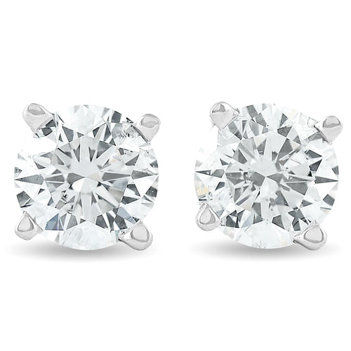 1 1/4Ct Round Brilliant Cut Natural Diamond Studs in 14K Gold Basket Setting