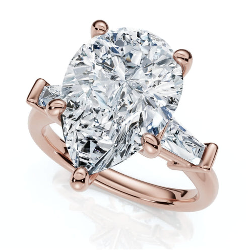 5 3/4Ct Certified Pear & Baguette Diamond Engagement Ring 14k Gold Lab grown