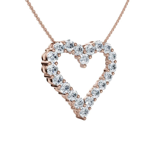 1Ct Diamond Heart Pendant 14k Gold Lab Grown 3/4" Tall Necklace