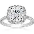 Certified 3 1/2Ct Cushion Halo Diamond Engagement Ring 14k Gold or Pt Lab Grown
