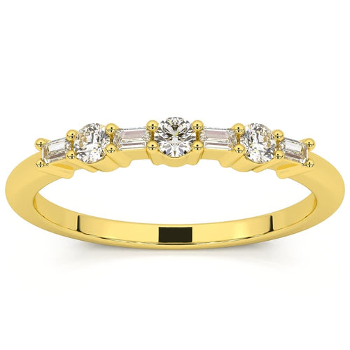 1/4Ct Baguette & Round Diamond Wedding Ring Stackable Band 14k Gold Lab Grown