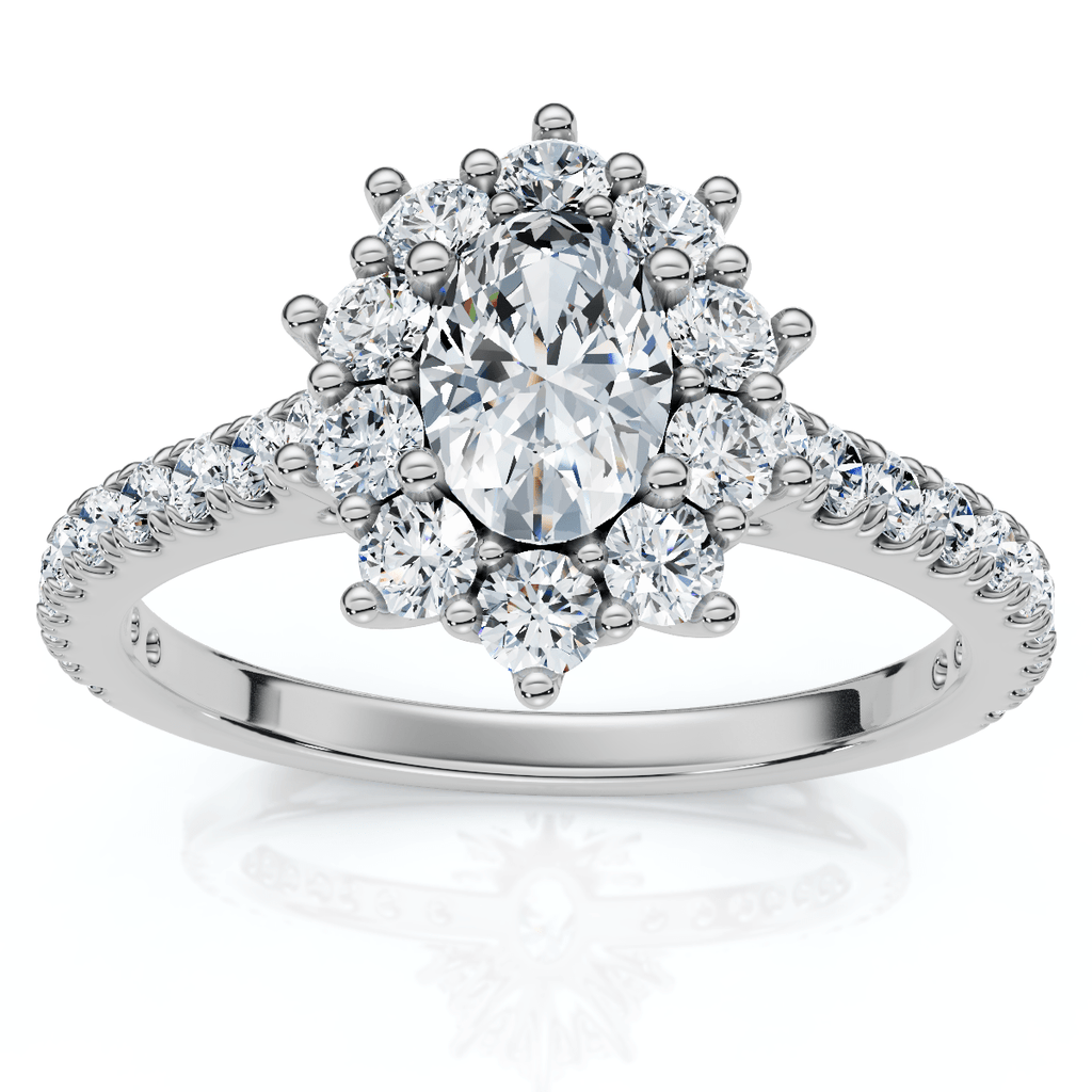 1Ct TW Oval Halo Diamond Engagement Ring 14k Gold or Platinum Lab Grown