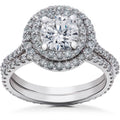 2 ct Round Halo Lab Grown Diamond Engagement Ring Setting & Eternity Band 14k