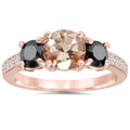 2.10Ct Morganite & Black Diamond Engagement 3-Stone Ring 14K Rose Gold Size Selectable
