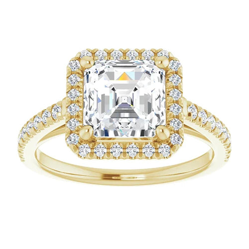 3 1/2Ct Asscher Cut Moissanite & Diamond Halo Engagement Ring in 10k Gold