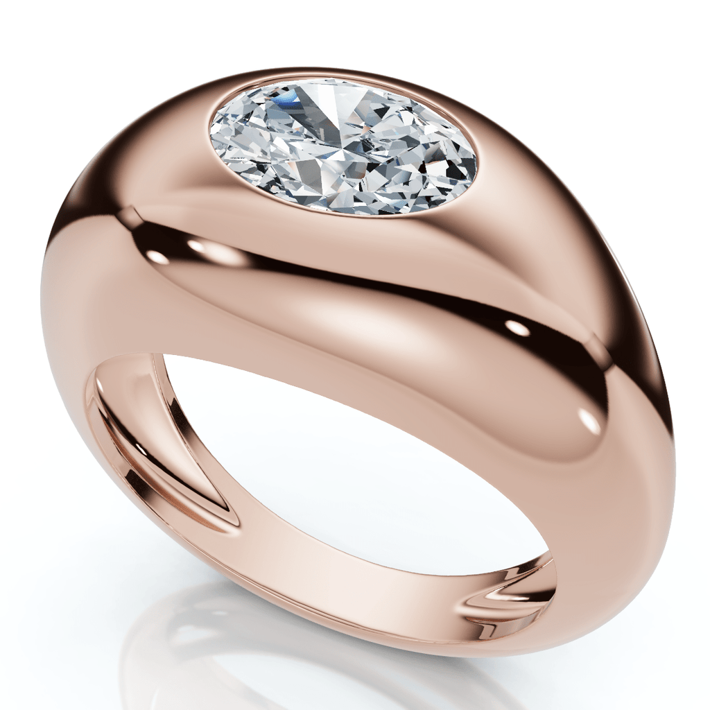 1Ct Sideways Oval Bezel Solitaire Stackable Dome Band Gold Lab Grown