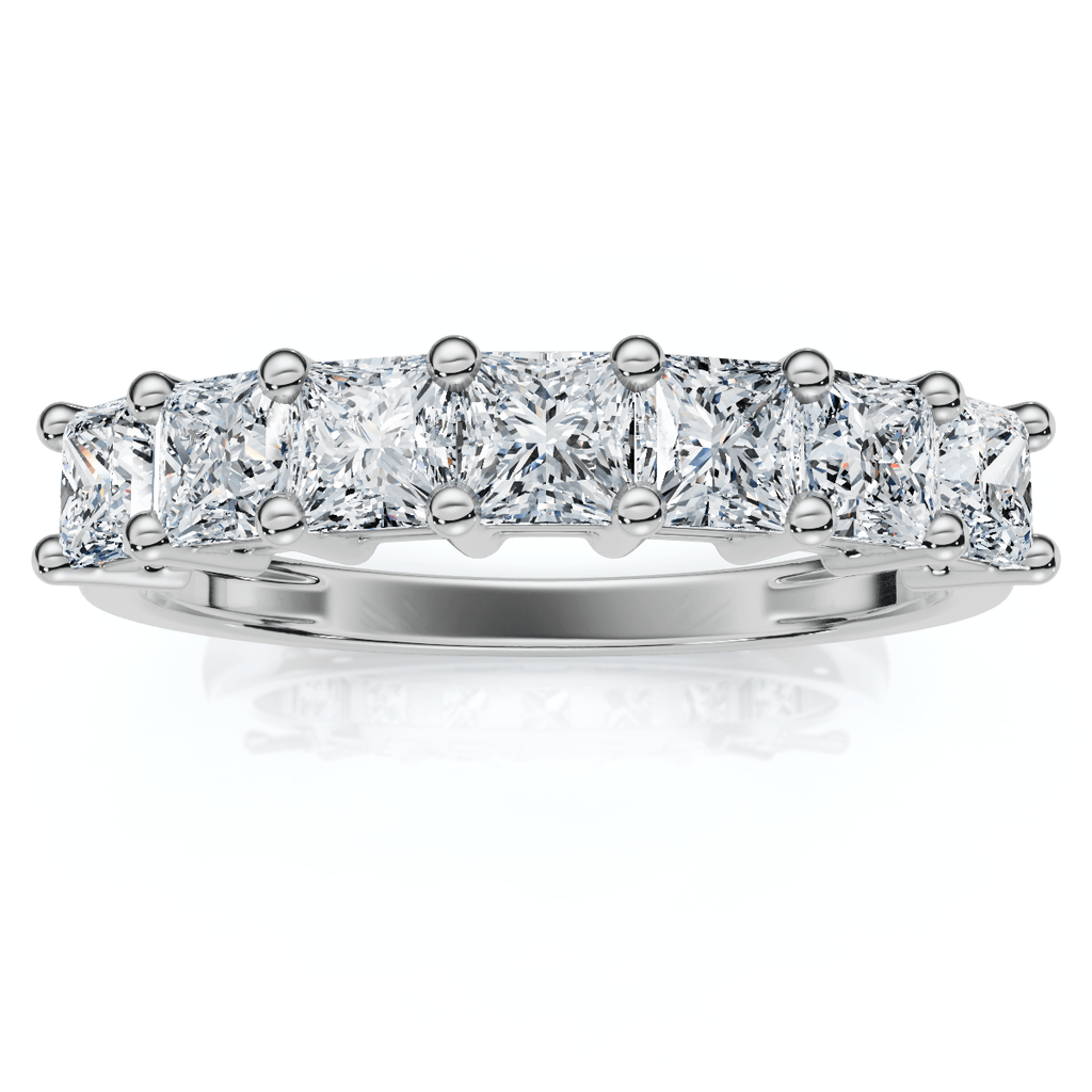 1Ct Princess Cut 7-Stone Diamond Wedding Ring Womens Band Gold Lab Grown