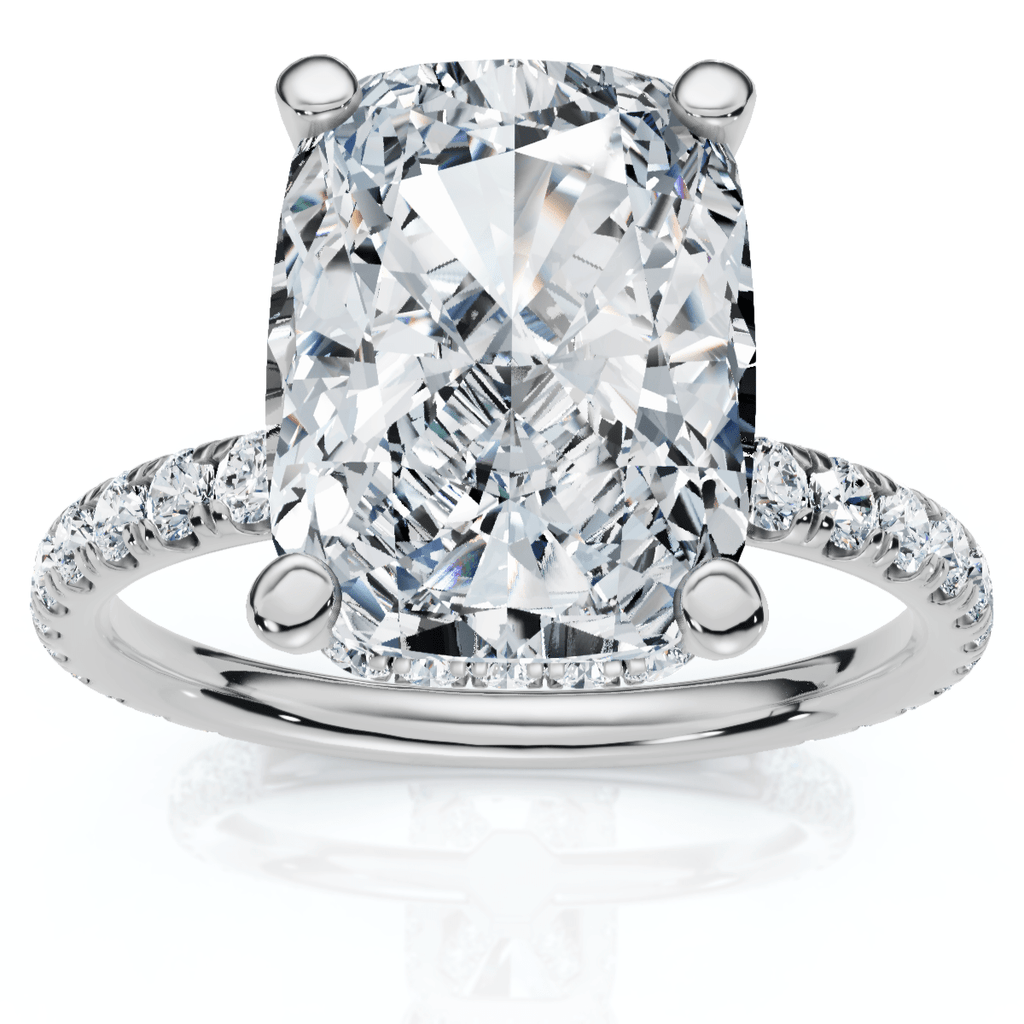 Certified 3 1/2Ct Cushion Hidden Halo Diamond Engagement Ring 14k Gold Lab Grown