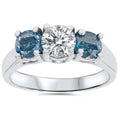 1 3/4ct Blue & White Diamond Three Stone Engagement 14K White Gold Ring Size Selectable